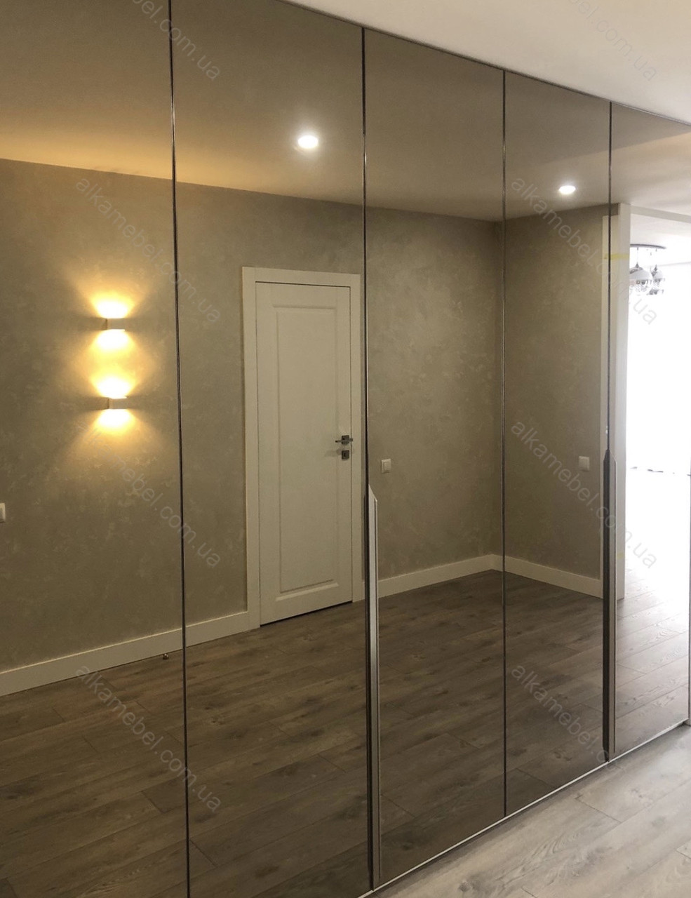 Шкаф распашной в прихожую с зеркальными дверями в профиле с черной ...