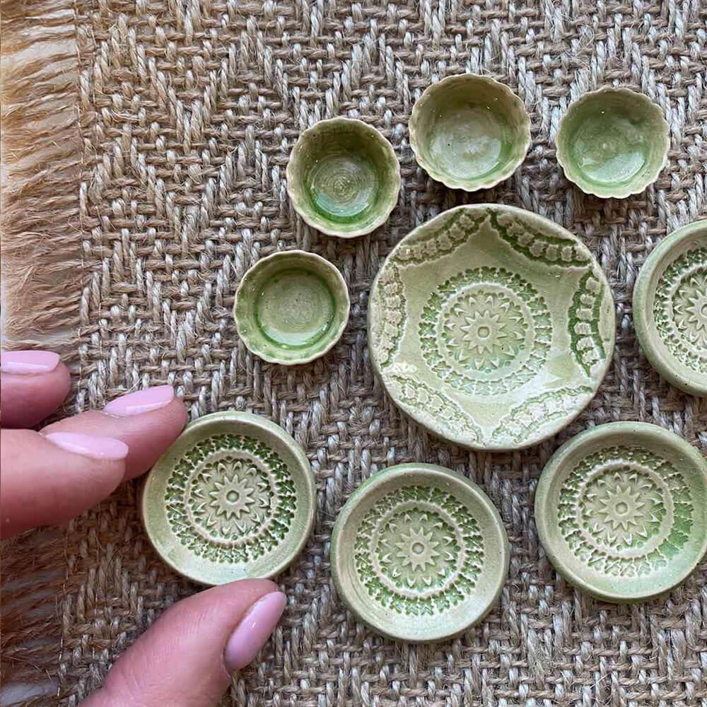 Набір лялькової керамічного посуду HandMade зелений