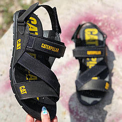 Босоніжки чоловічі шкіряні спортивні CAT на гумці резинці шльопанці, Літнє чоловіче взуття від виробника