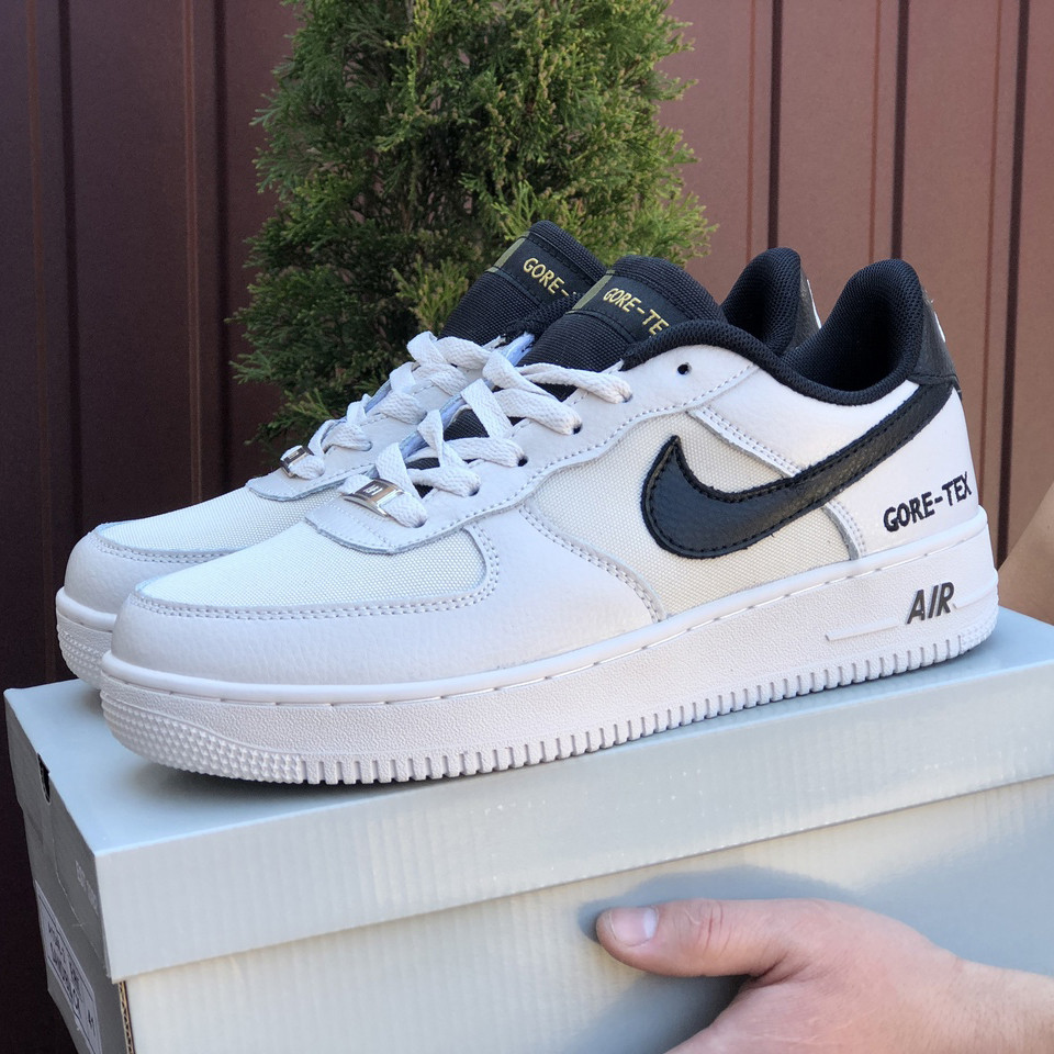 Модні чоловічі кросівки Nike Air Force Gore-Tex шкіряні літні білі чорні