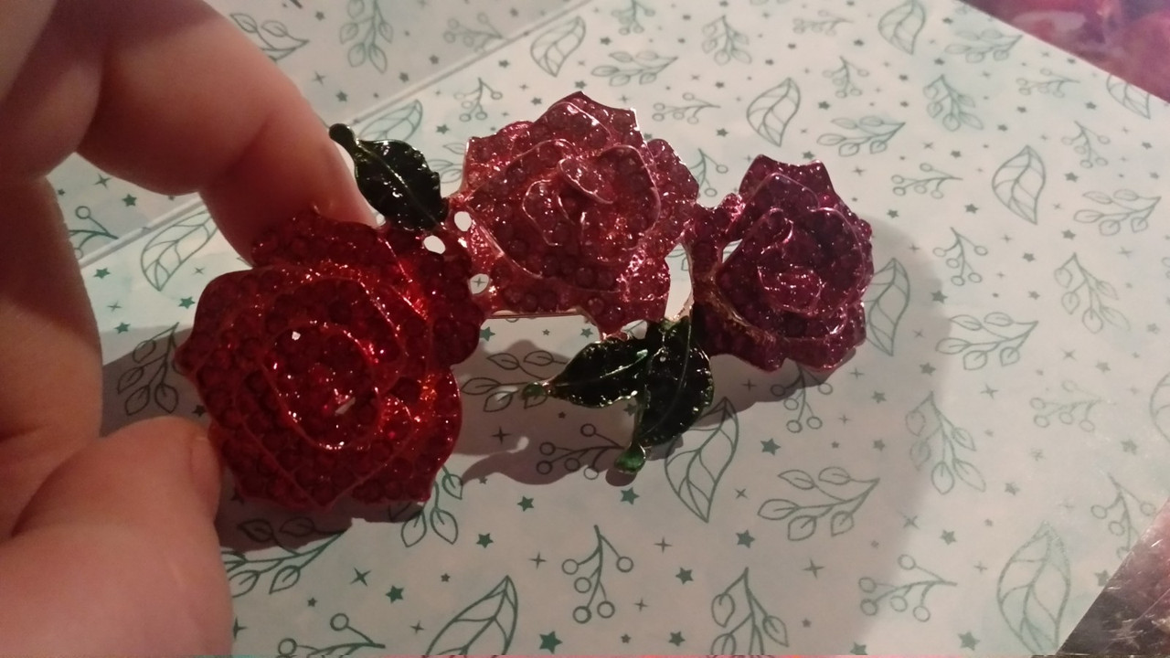 Брошь брошка кулон подвеска металлическая роза троянда красная розовая камни - фото 6 - id-p1411623426