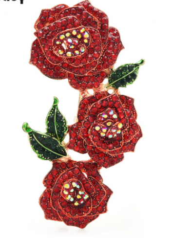 Брошь брошка кулон подвеска металлическая роза троянда красная розовая камни - фото 1 - id-p1411623426