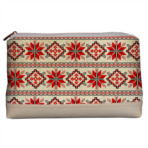 Косметичка дорожня жіноча Lovely Український орнамент зірочки 26x15x8 см (KK_15UKR006_SBR), фото 1