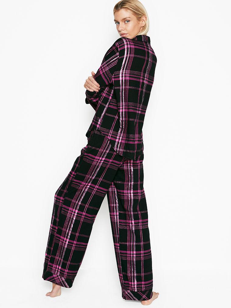 Розмір S (44-46). Чорна бавовняна жіноча піжама Victoria's Secret, кофта та штани, домашній костюм у клітинку