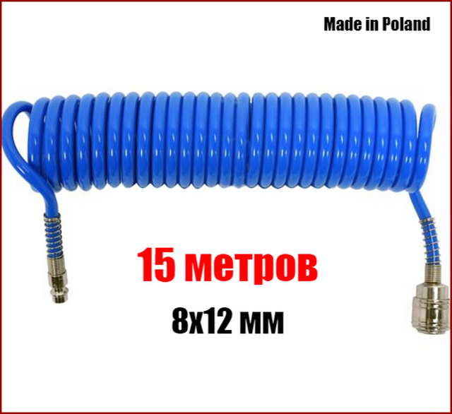 Шланг пневматичний спіральний поліуретановий 8х12 мм 15 метрів Yato YT-24209