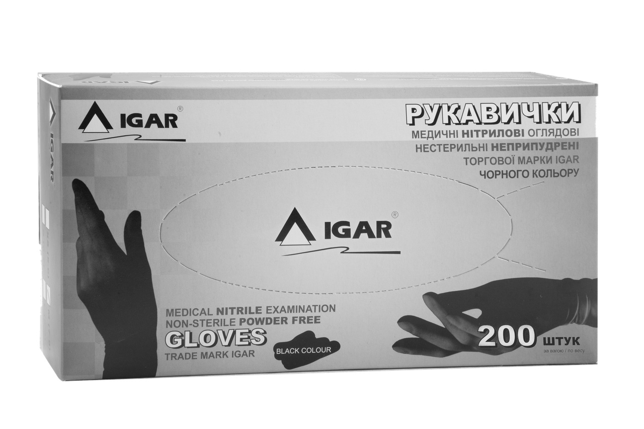 Рукавички нітрилові IGAR чорного кольору без пудри 200 шт. S