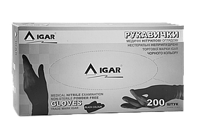 Рукавички нітрилові IGAR чорного кольору без пудри 200шт S