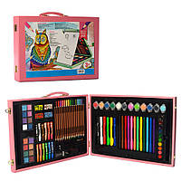 Детский набор для рисования в деревянном чемодане 102 предмета розовий