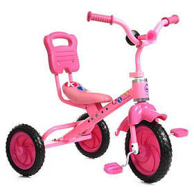 Велосипед M 1190 три колеса, блакитний, рожевий, помаранчевий, клаксон, рожевий