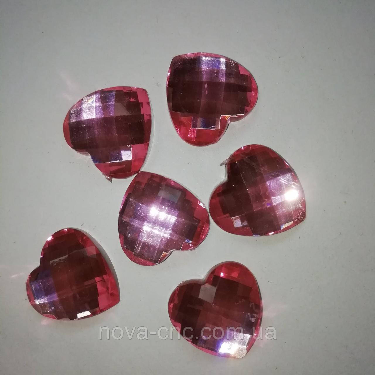 Акриловые стразы, кабошоны "Сердце" розовый 18 мм 100 шт