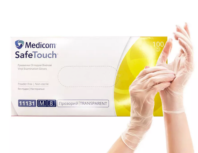 Рукавички вінілові SafeTouch прозорі без пудри 100шт M