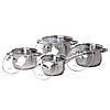 Набір посуду Kamille з нержавіючої сталі 8 предметів для індукції і газу (2.1 л, 2.9 л, 3.9 л, 6.5 л) KM-5632S, фото 4