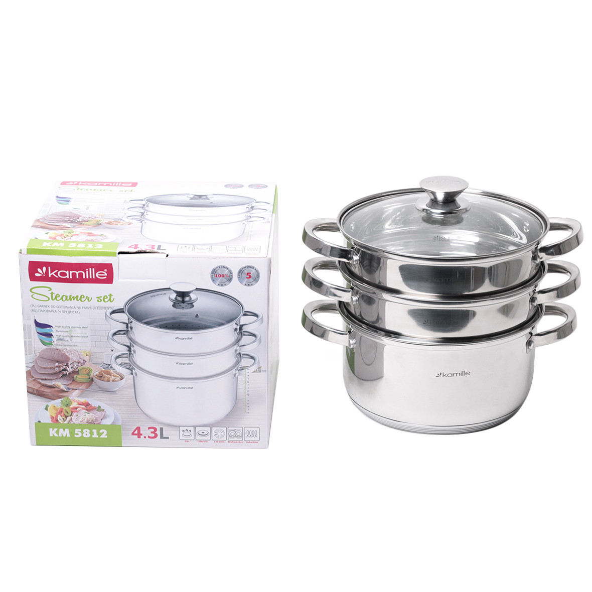 Пароварка 2-х рівнева Kamille Ø22см з нержавіючої сталі KM-5812, фото 1