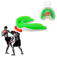 Капа боксерская одночелюстная PowerPlay 3316 SR взрослая спортивная для контактных видов спорта зелено-белая