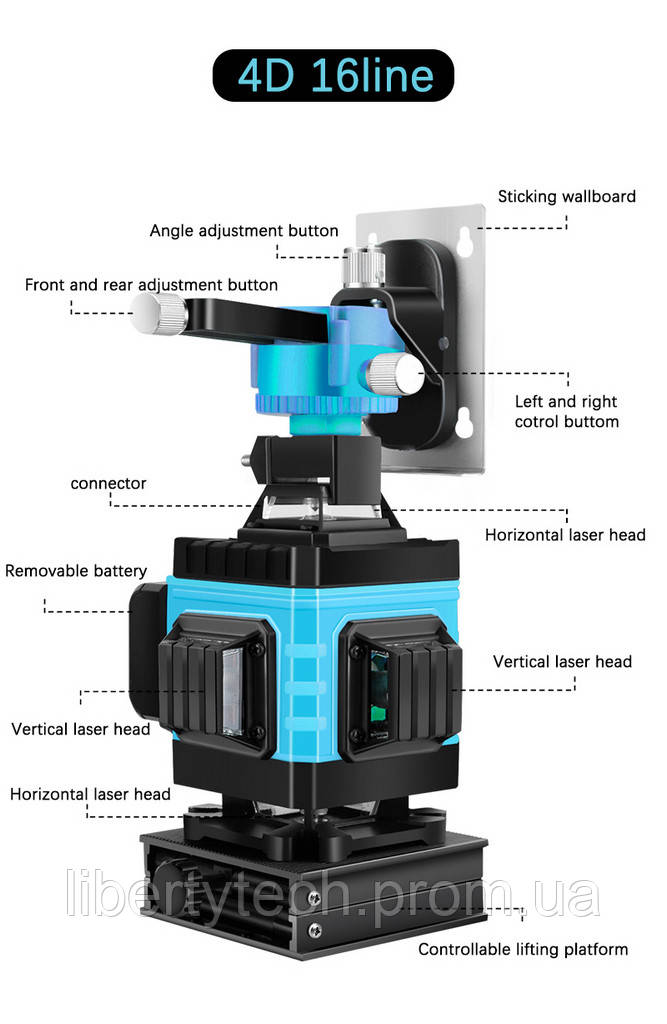 Лазерный уровень 4D 16 линий зеленый луч самонивелирующийся осепостроитель HEMUYOU - фото 7 - id-p1411749714