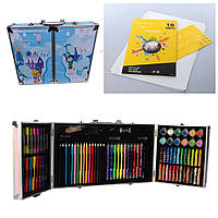 Детский набор для творческого развития в чемодане, карандаши, акварельные краски, фломастеры,синий