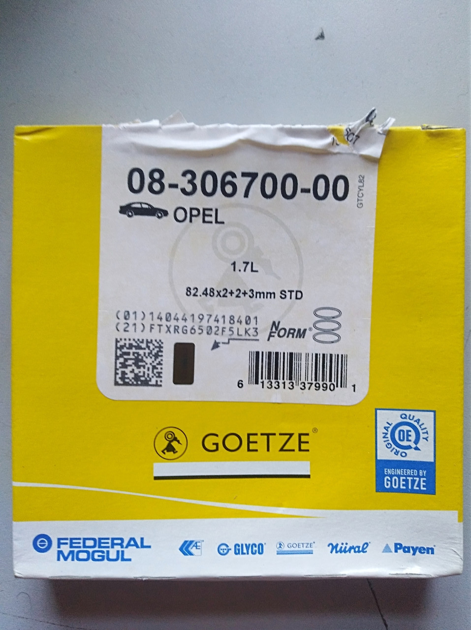 Кільця поршневі STD GOETZE 08-306700-00 OPEL 1.7D