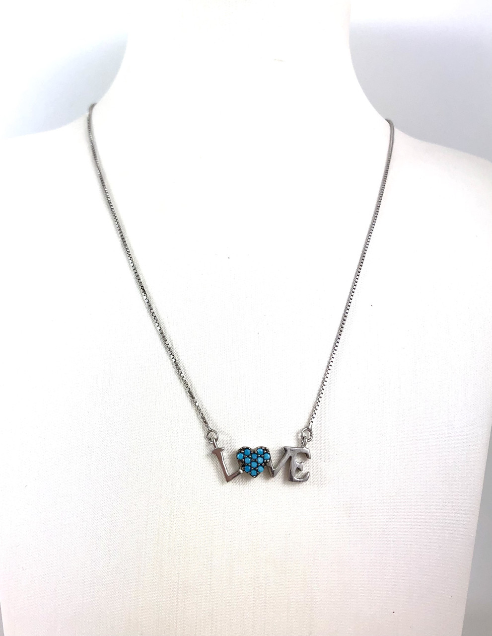 Срібне кольє з бірюзою "Love" Т500, фото 1