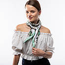 Атласна хустка з квітковим принтом 90х90см Зелена, фото 4