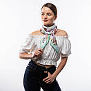 Атласна хустка з квітковим принтом 90х90см Зелено-бузкова, фото 4