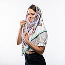 Атласна хустка з квітковим принтом 90х90см Зелено-бузкова, фото 2