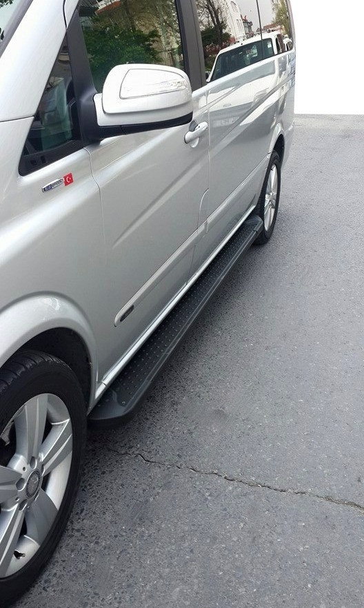 Бокові пороги,підніжки Allmond Black (2 шт., алюм) Довга (ExtraLong) для мод. Mercedes Vito W639 2004-2015рр., фото 1