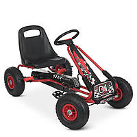 Детский карт (надувные колеса, ручной тормоз) Bambi M 0645(2)-3 Красный | Педальная машинка веломобиль