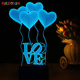 3D Світильник "LOVE" 1 світильник - 16 кольорів світла. Подарунок на день святого Валентина дівчині, фото 7