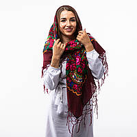 Українська хустка з тороками 120х120см Бордова
