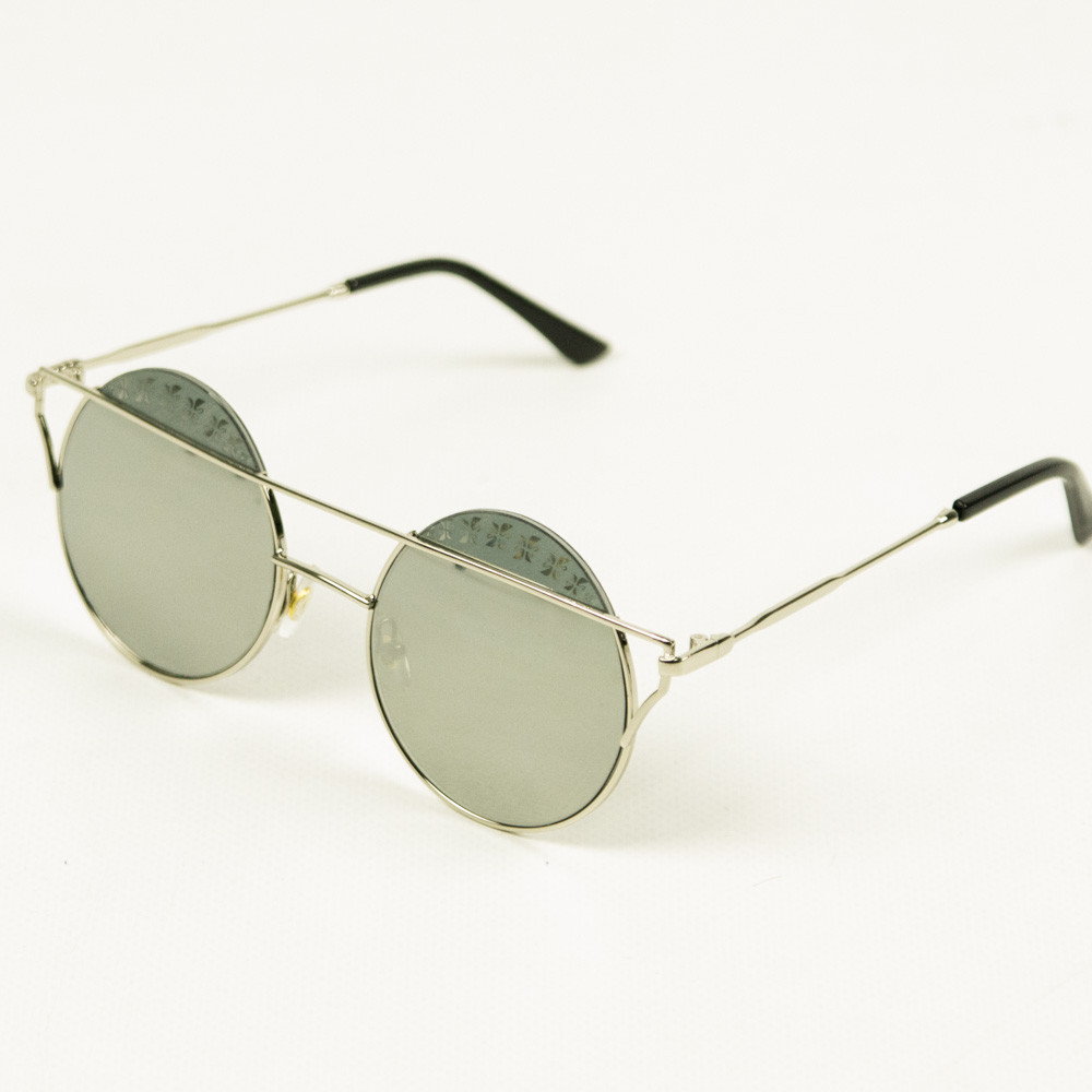 Окуляри сонцезахисні круглі - Сріблясті з сірими дзеркальними лінзами - 3819/2