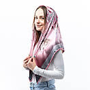 Атласна хустка з квітковим принтом 90х90см Рожева, фото 2