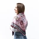 Атласна хустка з квітковим принтом 90х90см Рожева, фото 4