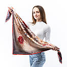 Атласна хустка з квітковим принтом 90х90см Бежева, фото 4