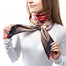 Атласна хустка з квітковим принтом 90х90см Бежева, фото 5