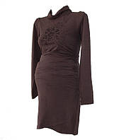 Трикотажное женское платье с длинным рукавом со стразами для беременных 46
