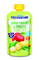 Пюре пауч Яблоко с бананами и шпинатом Hamanek, 100г