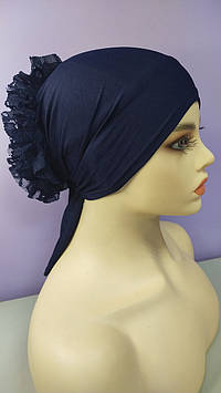 Чалма шапка жіноча 54-60рр трикотажна ззаду великий квітка темно синя