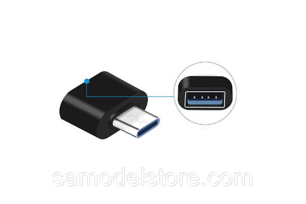 Перехідник OTG гніздо USB — штекер Type C короткий, фото 1