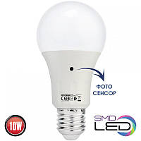 Светодиодная LED лампа E27 220v 10W 6400K DARK с датчиком освещения, замена лампы накаливания 80W