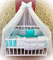Комплект постельного белья в кроватку с балдахином для новорожденных Bonna Минки Бирюзовое