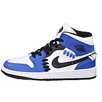 Кроссовки женские Nike Air Jordan 1 Retro Blue найк аир джордан синие высокие натуральная кожа