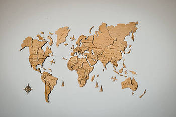 Дерев'яна мапа світу на стіну зі країнами та Містами 3д