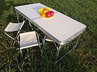 Усиленный раскладной стол для пикника и 4 стула белый Набор туристический стол стулья Стол чемодан складной