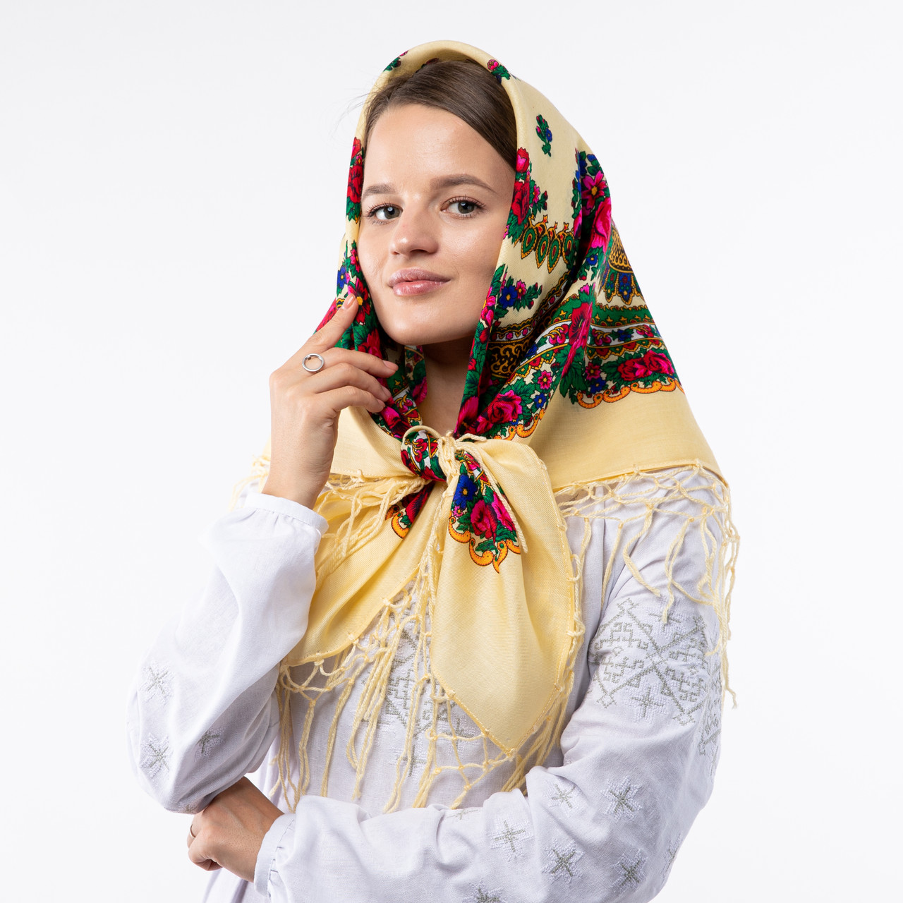 Українська хустка з тороками 90х90см Кремова