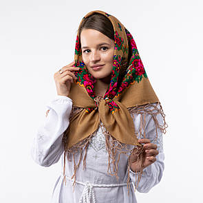 Українська хустка з тороками 90х90см Кавова