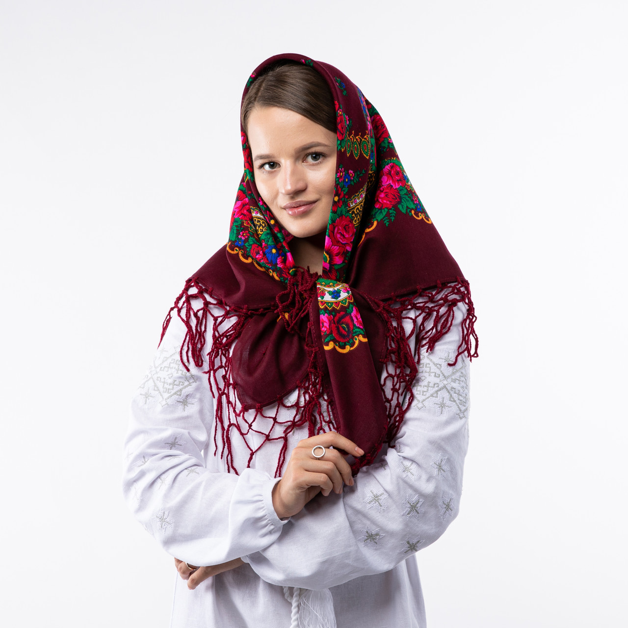 Українська хустка з тороками 90х90см Бордова