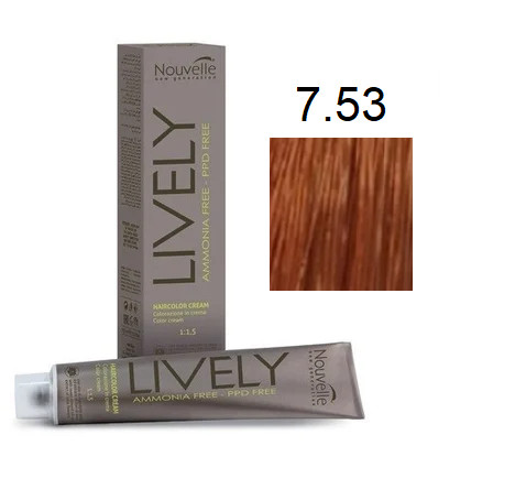 Крем-фарба для волосся безаміачна Nouvelle Живий Hair Color 7.53 Золотисто-Мідний Блонд 100 мл