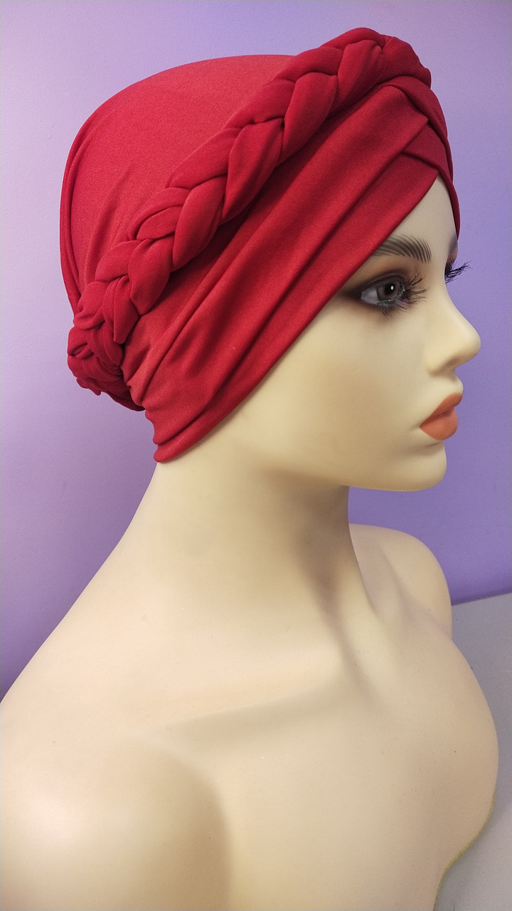 Червона шапка чалма з косою, фото 1