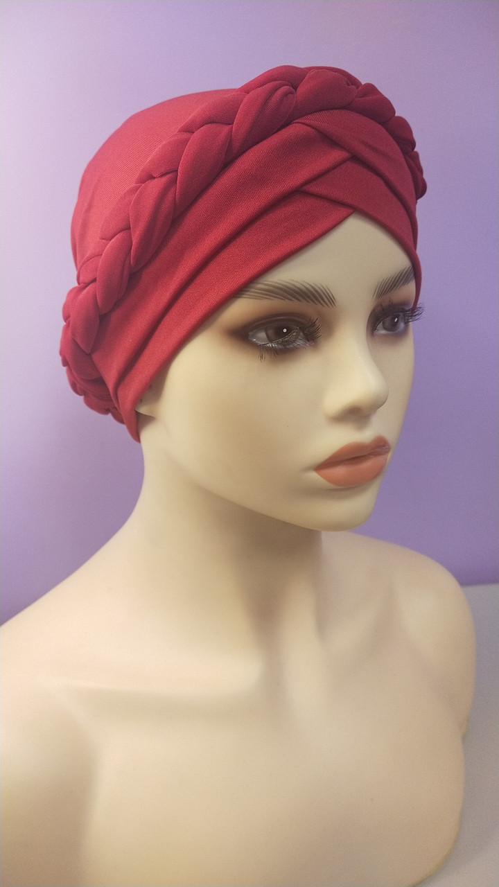 Чалма красива однотонна з об'ємною косою червона, фото 1