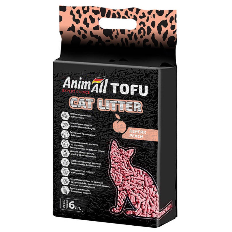 Наповніть туалети для котів AnimAll Tofu Peach з ароматом персика 2.6 кг (6 л)